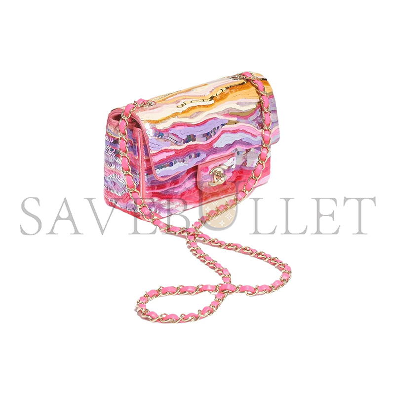 CHANEL CLASSIC FLAP CF 24C EMBROIDERED SATIN SEQUIN SHOULDER BAG A69900 (20*12*6cm)